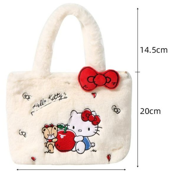 Melody Strawberry Pink Plush Embroidered Handbag } Cute Lolita Gift Bag - Picture 4 of 5